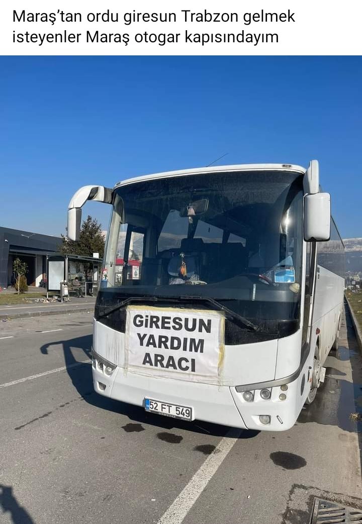 Maraş Otogarda Şuan Araç Giresuna gelmek istiyenler buyursun gelsin kapımız açık