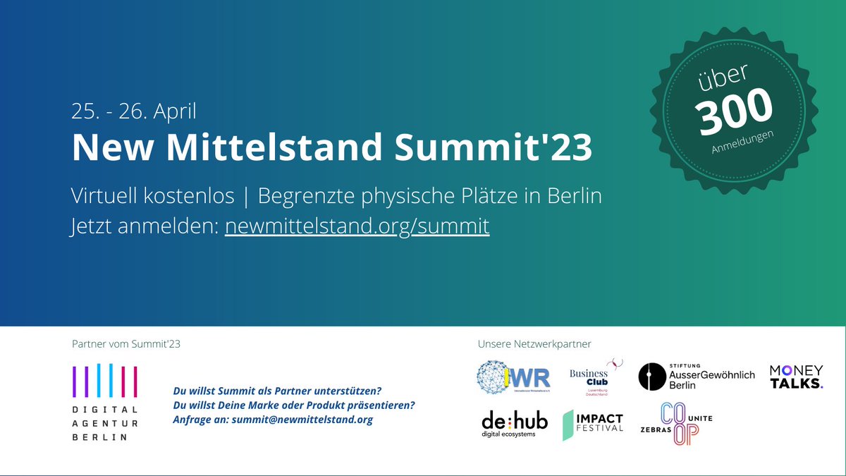 Alle wichtigen Informationen zum Summit '23 zusammengefasst. Jetzt hier anmelden (newmittelstand.org/summit)! Wir bedanken uns bei allen unseren Partnern und Netzwerkpartnern, sowie Mitgestaltern aus dem Summit Circle #nms23 #newmittelstand #mittelstand #innovation <a href="/ekouris/">Evgeni Kouris</a>