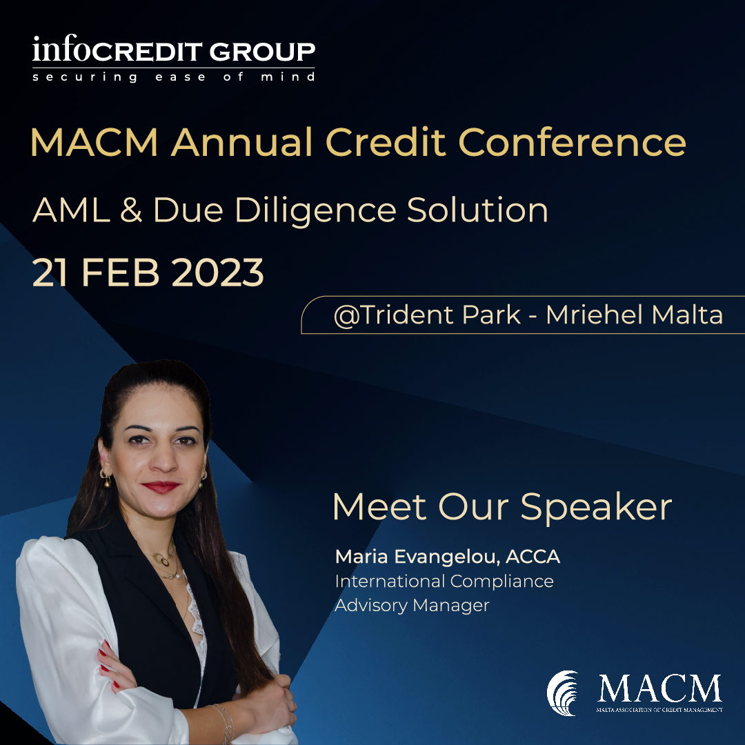 InfocreditGroup's tweet photo. MACM Annual Credit Conference, Malta, 21 Feb 2023.🇲🇹
Mrs. Maria Evangelou, will be among the distinguished speakers addressing the latest developments in the industry and presenting on the topic of "AML & Due Diligence Solutions".
👉https://t.co/WBaLOLqgHf
#infocreditgroup #MACM https://t.co/I5LlkYPAR7