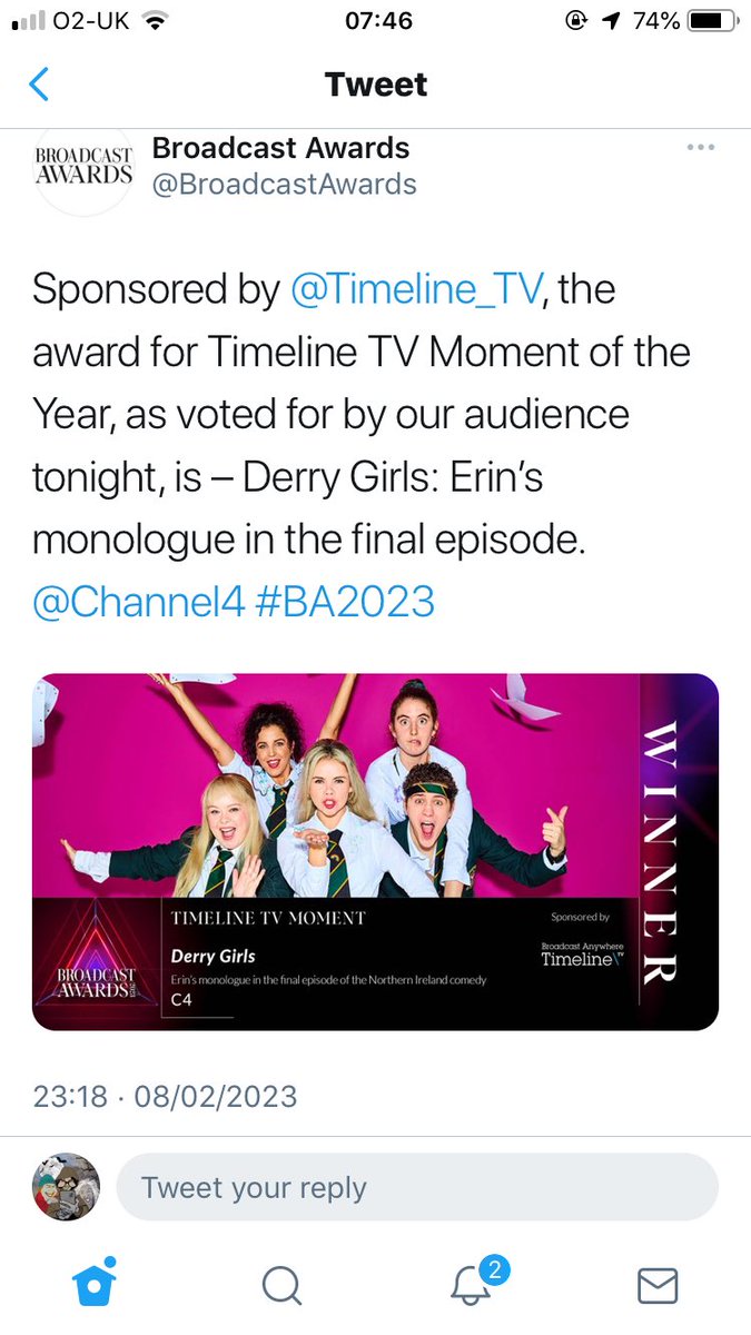 Congratulations <a href="/LisaMMcGee/">Lisa McGee</a> <a href="/HatTrickProd/">Hat Trick</a> <a href="/Auntyjesus/">Liz Lewin</a> and all the #DerryGirls family - absolutely brilliant and well deserved xxx