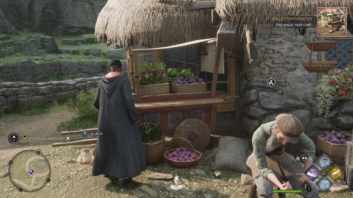 The_Probester's tweet photo. Currently playing Hogwarts legacy and couldnโt help but notice the cabbages in the cart by the seed potions vendor in Hogsmeade reminded me of Cabbage man from ATLA. I wish he said a line about โmy cabbages!โ #HogwartsLegacy #Cabbageman #hogsmeade #ATLA #AvatarTheLastAirbender https://t.co/UtCFdoZkCk