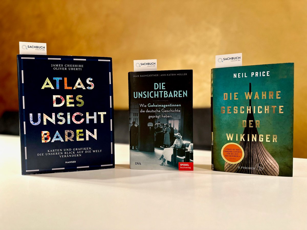 Das sind sie! Die drei Bücher auf unserer Shortlist zur Wahl „Buch des Jahres 2022“ auf der Sachbuch-Couch: 
„Atlas des Unsichtbaren“ (<a href="/hanserliteratur/">Hanser Literatur</a>)
„Die Unsichtbaren“ (@DVAVerlag)
„Die wahre Geschichte der Wikinger“ (@sfischerverlage)
Alle Infos : sachbuch-couch.de/magazin/buch-d…