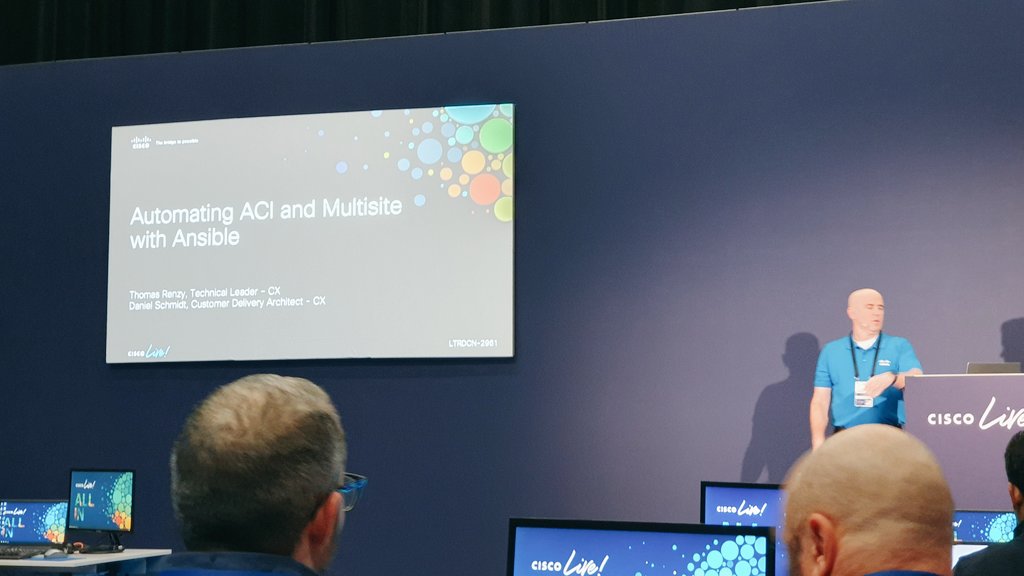 gp_ifconfig's tweet image. Today is lab day to refresh my #Ansible skills for a new #CiscoACI project.

.@ThomasRenzy on the stage

#CiscoLiveEMEA