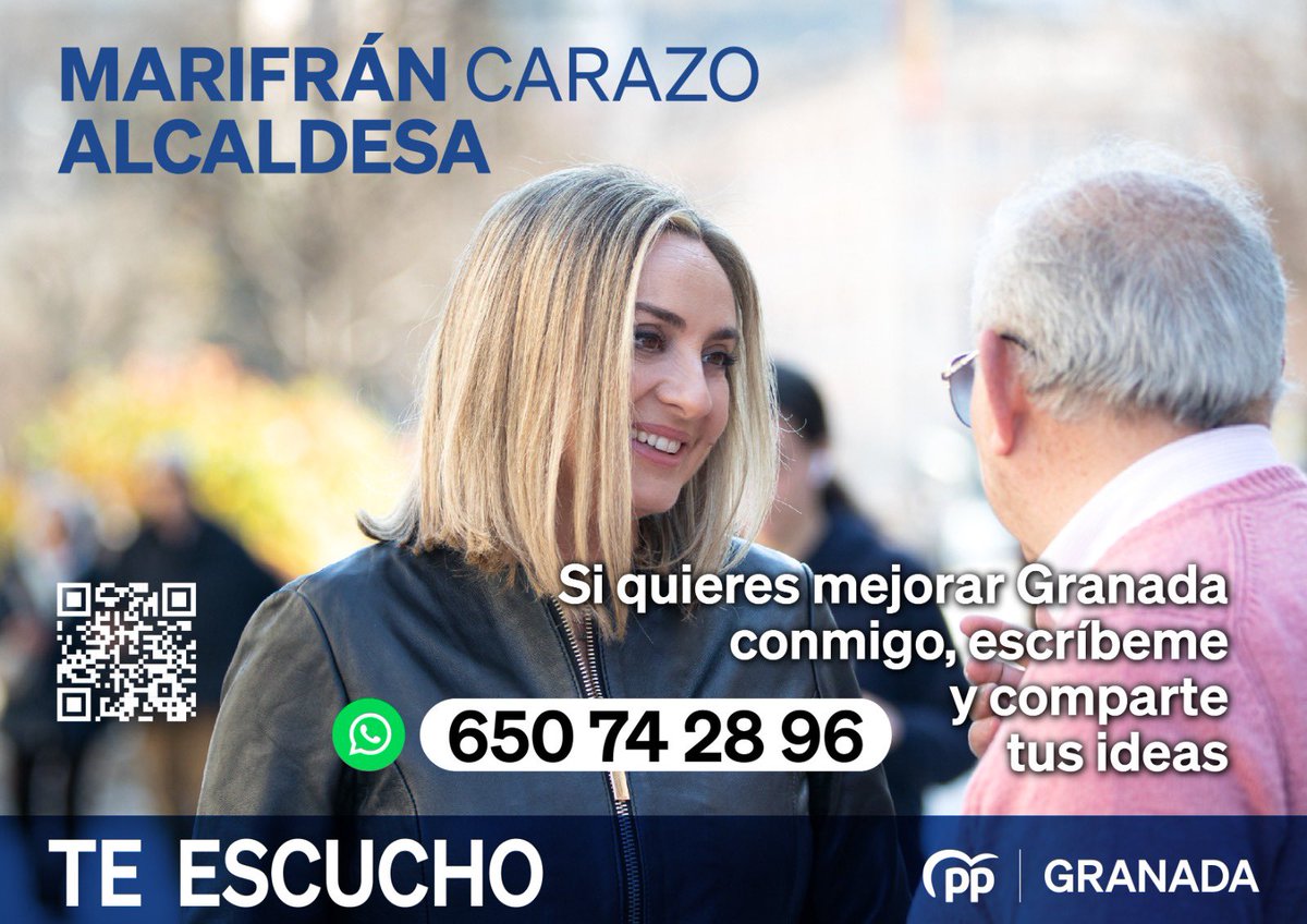 Mi objetivo no es otro que mejorar nuestra ciudad entre todos y ser la alcaldesa de todos los granadinos. 

¡Te escucho y cuento contigo! 

📞 Escríbeme por WhatsApp al número de teléfono 650 74 28 96 con tus propuestas e ideas.

Nos une #Granada 💙