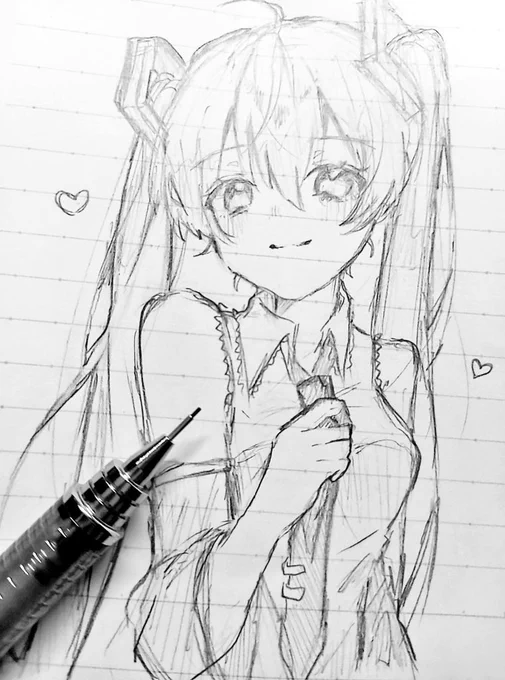 授業中の落書きミクさん   #初音ミク 