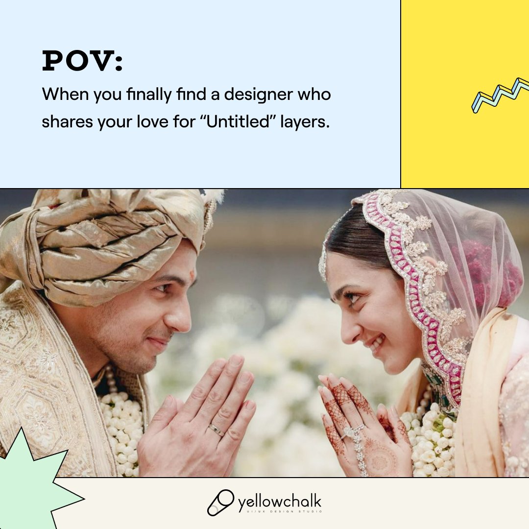 YellowchalkUIUX's tweet photo. Tere Bin Main Na Rahun Mere Bina Tu 💕
Tag your designer friend and let them know their love for untitled layers!
#designmeme #graphicdesign #designhumor #funnymemes #memestagram #memeoftheday #funnymeme #sidkiara #kiaraadvani #siddarth #kiaraasiddarthwedding #funny https://t.co/mgMb1EOsd8
