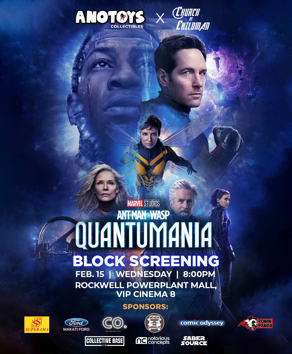 anotoysph's tweet photo. Join our #AntMan & #TheWasp : #Quantmania #BlockScreening on FEB. 15, Wed. 8PM @ #RockwellPowerPlantMall, VIP Cinema 8!
Php 850 a ticket comes w/ recliner seats, FREE POPCORN, DRINKS, & RAFFLE Prizes! PM #Anotoys to reserve tix now!
#AnotoysCollectibles #ChildMan #Marvel #MCU https://t.co/xti7WQhhFh