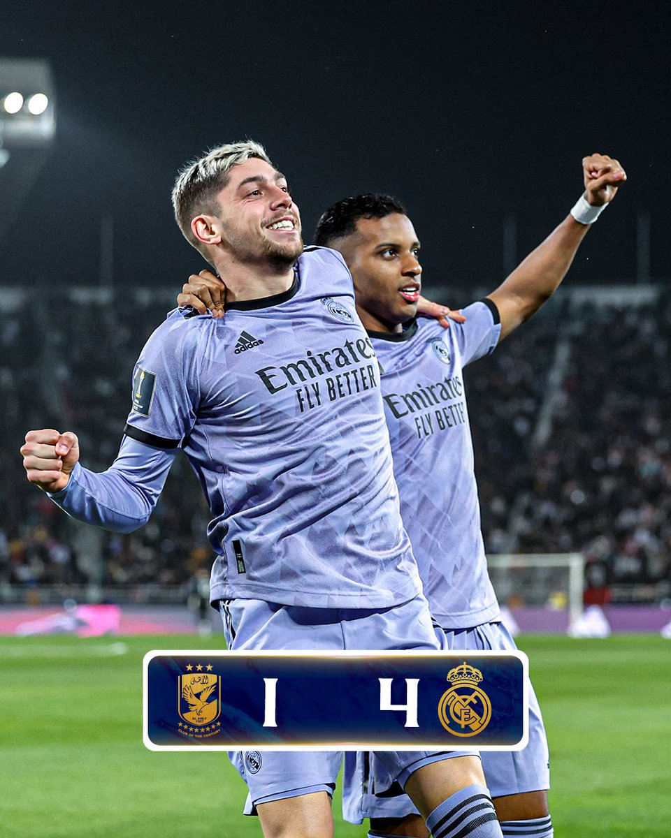 Semifinales #ClubWC 

<a href="/AlAhly/">‏النادي الأهلي</a> 1 (#AliMaâloul) 
<a href="/realmadrid/">Real Madrid C.F.</a> 4
(<a href="/vinijr/">Vini Jr.</a> <a href="/fedeevalverde/">Fede Valverde</a> <a href="/RodrygoGoes/">Rodrygo Goes</a> y #Arribas)