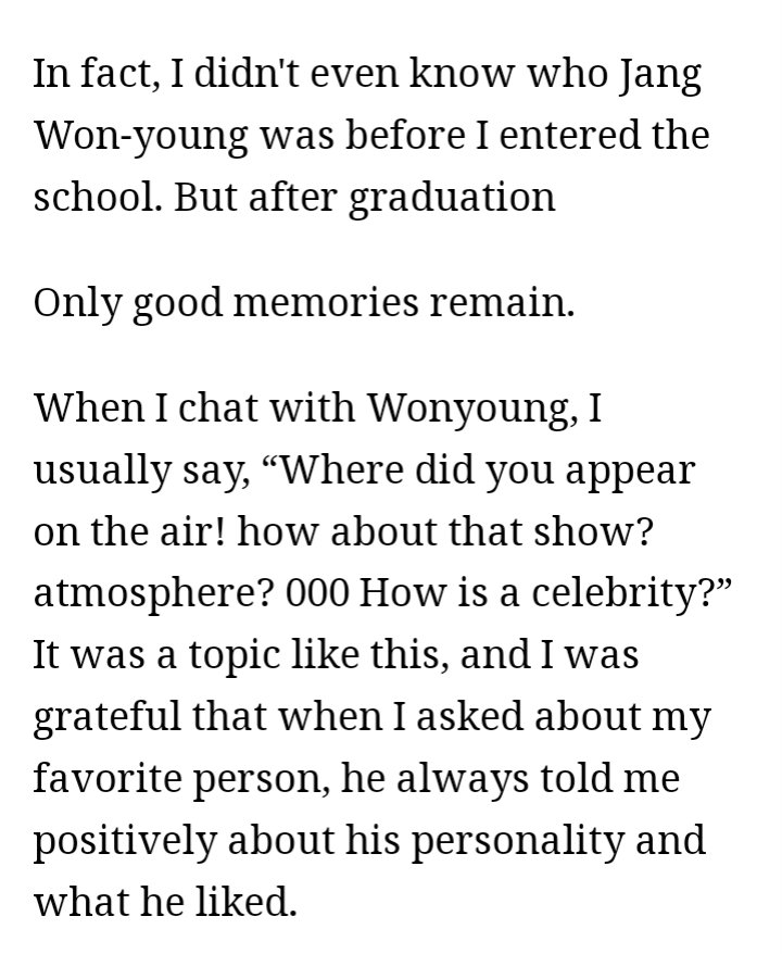 jangcentre's tweet image. wonyoung's friend for 2 years in sopa posted anecdotes about her in school! she's so sweet &amp;amp; would give out jellies to her classmates &amp;amp; she remembers all their names well! her classmates would act like her bodyguard when they go to the hallways &amp;amp; she doesn't even approach boys😭