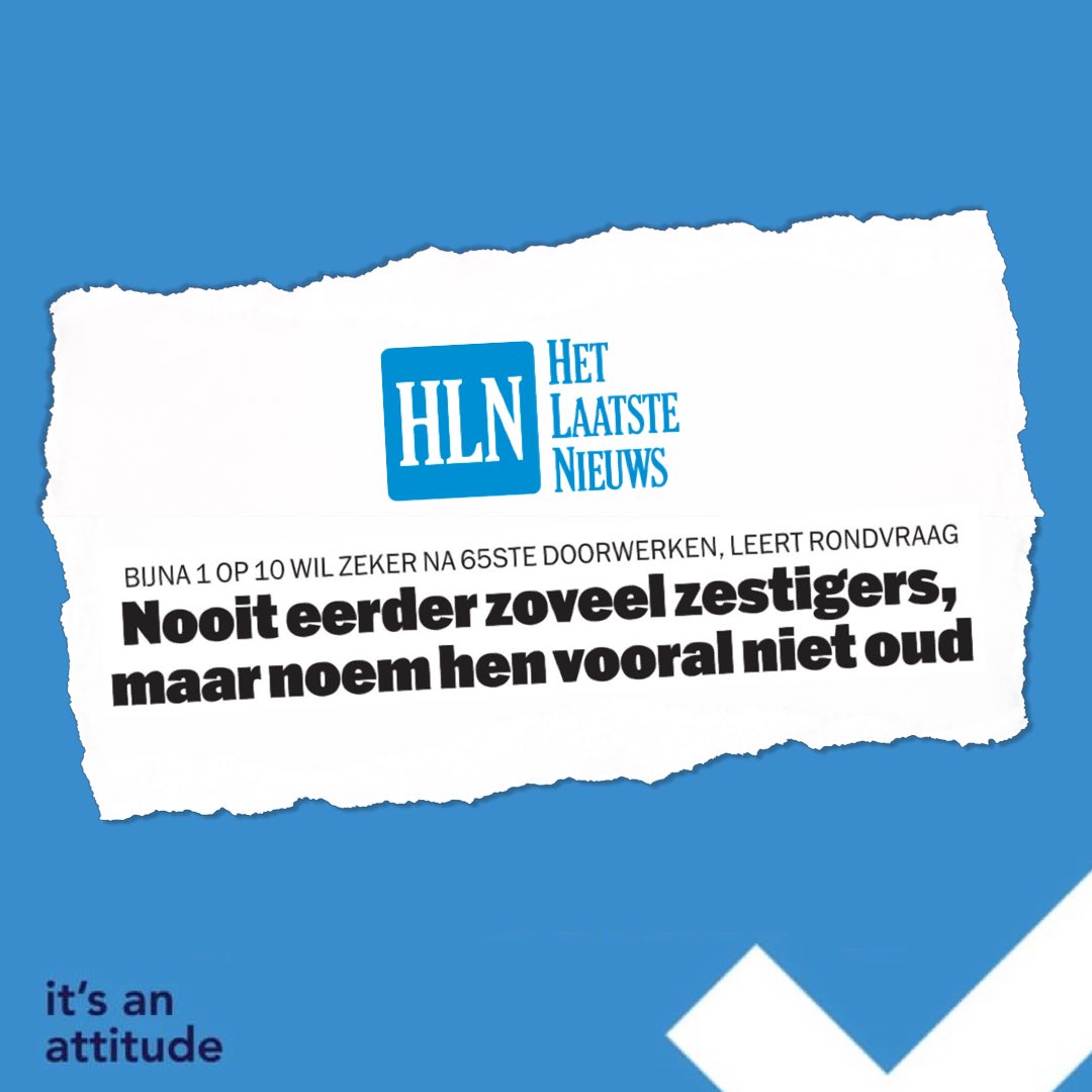 Vandaag in HLN. 👉59% van de 60- tot 65-jarigen voelt zich niet oud. 👉1 op 10 wil na hun pensioen zeker nog blijven werken. 🙌We verwelkomen u graag bij sixie.be