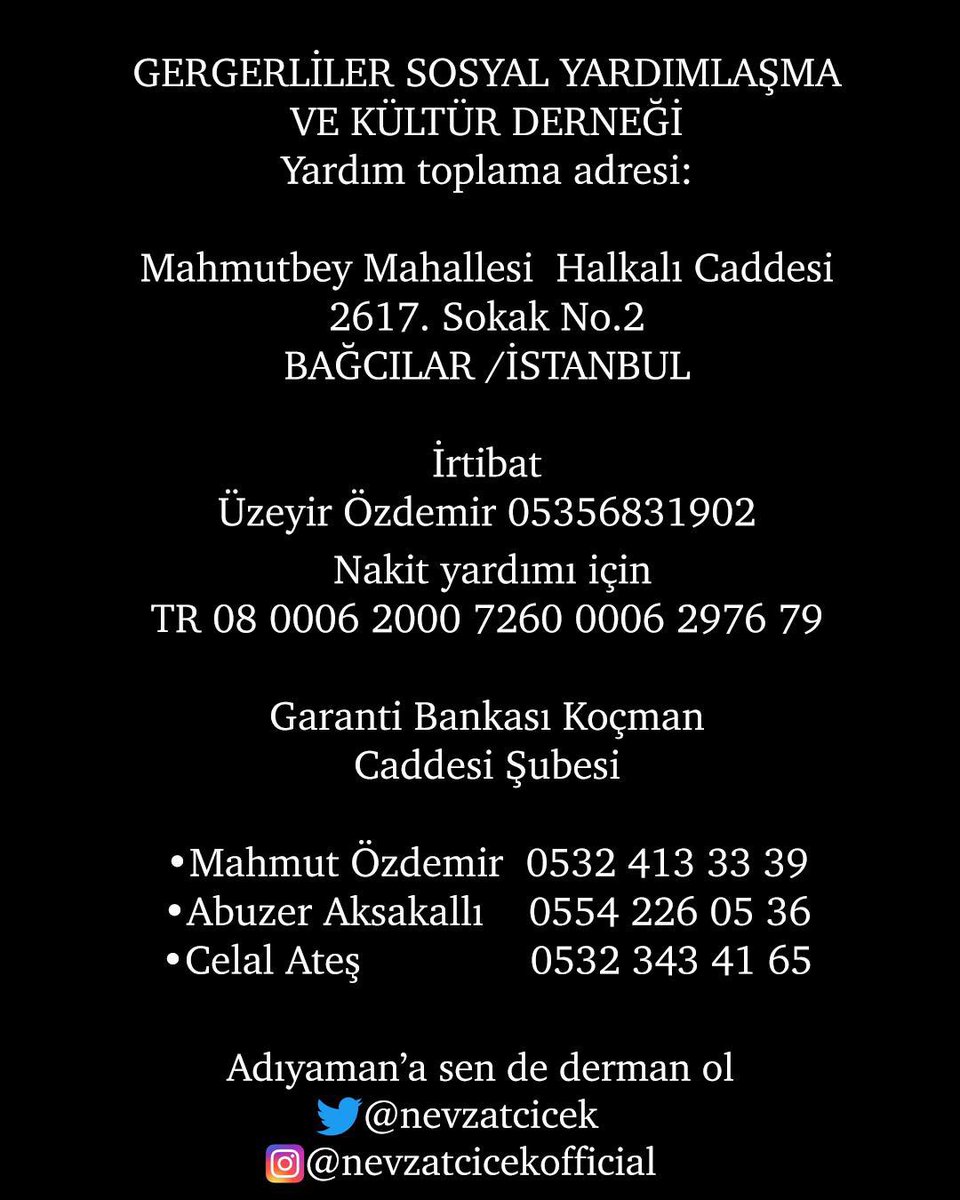 nevzatcicek's tweet photo. İstanbul’da Adıyamanlılar için yardım toplama merkezlerimiz https://t.co/2SruD0JXsp