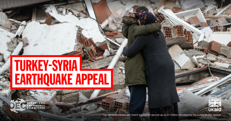 decappeal's tweet photo. Devastating earthquakes have hit Turkey and Syria. DEC charities and local partners are already working with locally-led relief efforts. Please donate now.