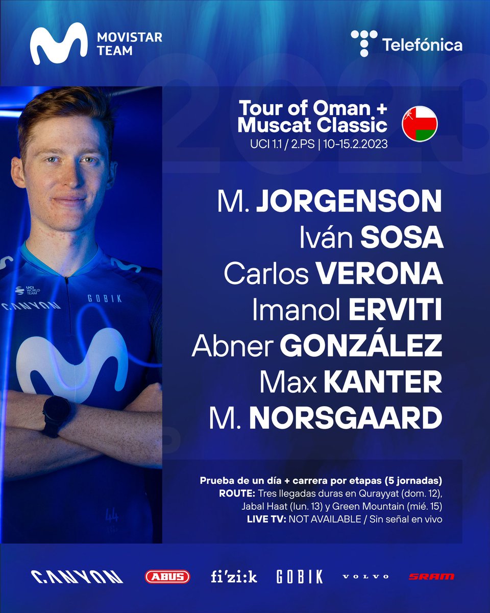 Próximas carreras para <a href="/Movistar_Team/">Movistar Team</a> 

De 10 a 15 de febrero #TourOman

Sabado, 11 de febrero <a href="/vueltamurciam/">Vuelta Murcia Master</a> 

Domingo, 12 de febrero #ClasicaAlmeria

Lunes, 13 de febrero <a href="/ClasicaJaen/">Clásica Jaén Paraíso Interior</a>