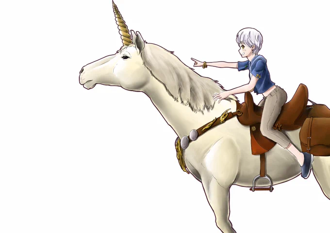授業課題で描いたユニコーンとそれに乗る少年(?)Procreateでの厚塗り初めてだけどやっぱりやりやすさとか考えると色塗りはibisPaint Xの方がいいかも〜 