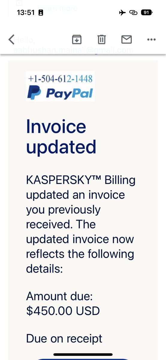 aabhushan's tweet photo. @PayPalAU I keep getting invoices for things that I haven’t ordered. I got one for @kaspersky antivirus today. Last week was something random. https://t.co/vstdvNvyAS