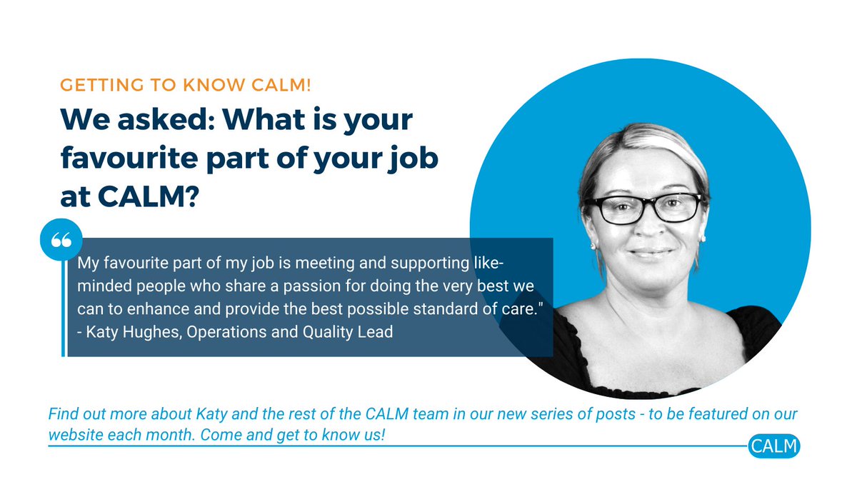 Calmtraining's tweet image. Next up in our 'Get to know CALM!' series is our Operations and Quality Lead, Katy Hughes! Find out what Adele and Maya Angelou have in common and what makes Katy laugh 'uncontrollably'! bit.ly/gettoknowkaty