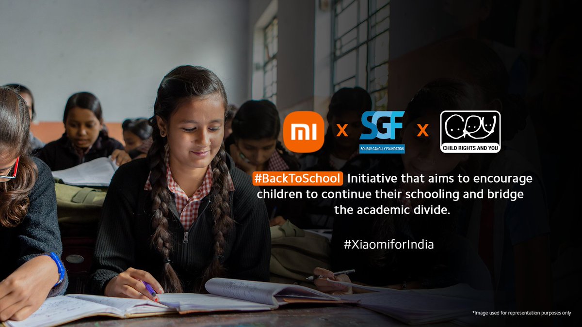 XiaomiIndia's tweet photo. We have partnered with @TeamSGF &amp; @CRYINDIA to empower youth with the right educational support.

A #BackToSchool initiative to mentor young students and provide them with inclusive learning opportunities. 

#XiaomiForIndia https://t.co/Wmk0FrfdeY