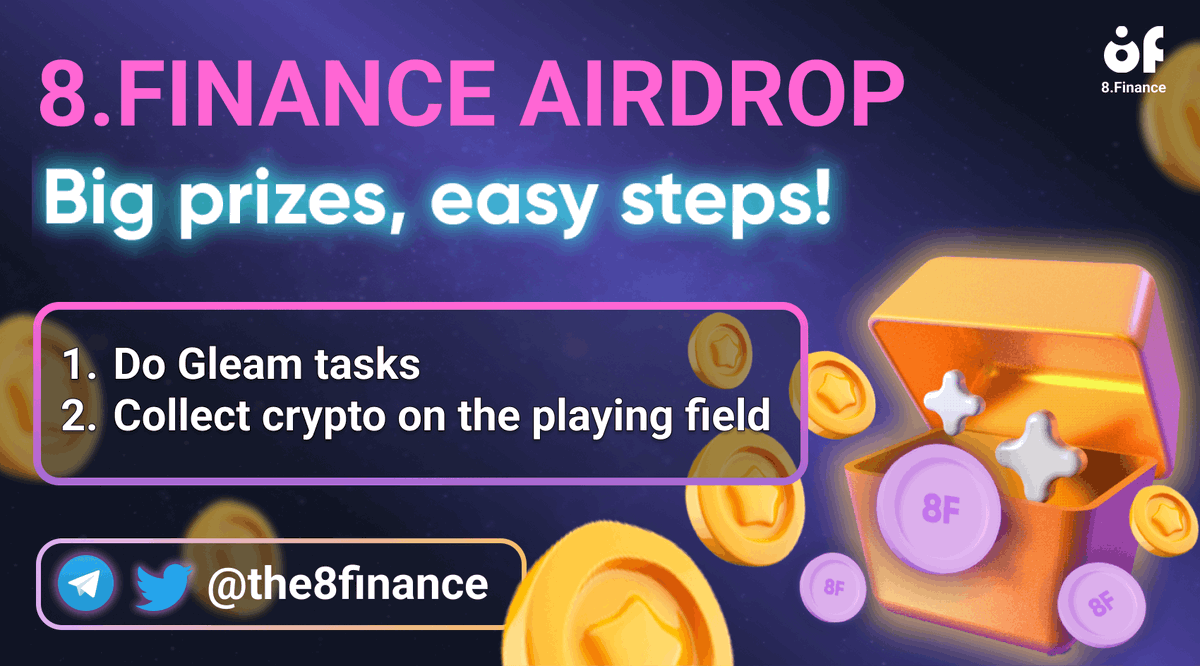 😎🚀Participate in 8.Finance AirDrop and get up to 100 8F tokens❗️🔥

👉 gleam.io/ayLlG/8finance…

😜 Collect tokens in the game and WITHDRAW them to your wallet 💸

#8Finance #DApp #EduFi #DeFi #GameFi #p2e #crypto #Web2 #Web3 #Bridge #Tournament #AirDrop