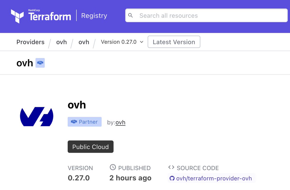 OVHcloud_Tech's tweet photo. A new version of our Terraform provider have been released 🎉
Version: 0.27.0
https://t.co/474zJRHtLl

Changelog/Release note: https://t.co/4I5M6gf1jo

❤️ Thanks for all the contributions ❤️

#Kubernetes #LB #VPS #OrderCart https://t.co/UU7pdXKnMo