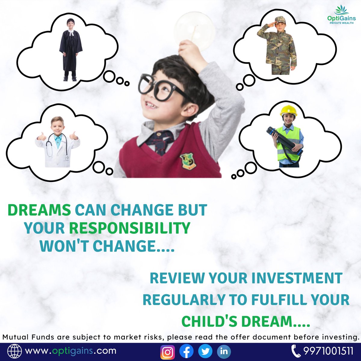 optigains's tweet photo. DREAMS can change but your RESPONSIBILITY won't change.

Review your investment regularly to fulfill your CHILD'S DREAM

Start SIP now before it's too late!
.
.
.
.
#mutualfunds #investmentproperty  #stockmarketinvesting #investing #financialfreedom2023 #financetips #sip #stocks https://t.co/5jFCTdMfwW