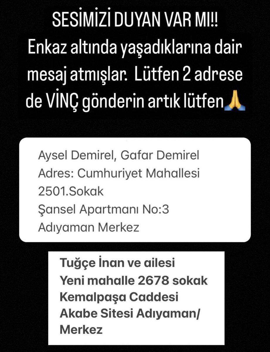 zeyneptopuzz's tweet photo. .@AFADBaskanlik @AFADAdiyaman @ahbap @Ahbap_Adiyaman @AdiyamanBelTR @AFAD_gonullu @OguzhanUgur @haluklevent @BabalaTv https://t.co/nqSq7IgsPr