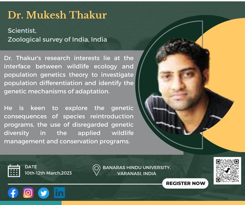 InBixAdnat2024's tweet photo. Introducing you all with our respected Speakers for the #ADNAT2023 
Dr. Mukesh Thakur @thamukesh  
Senior Researcher, 
Zoological survey of India, India https://t.co/JKDb2978wc