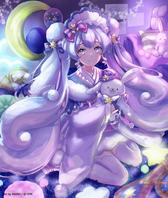 #第二十三回塗りマスパステルネオンな雪ミクさん星空をイメージしてゆめかわゲーミングな感じで塗ってみましたMAIRO先生の線画をお借りしました、ありがとうございました!とても楽しかったです 