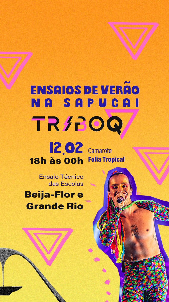 voudegrade's tweet photo. 🎟 VENDAS: Os ingressos para o último Ensaio de Verão da TRIBOQ, antes do carnaval, já estão disponíveis.
Uma diversão juntamente com a Beija-Flor e Grande Rio em um grande ensaio técnico na Sapucaí.
Garanta seu lugar: https://t.co/d7xdBdtUp6
#TRIBOQ 🎉. https://t.co/rjU3ymLD87