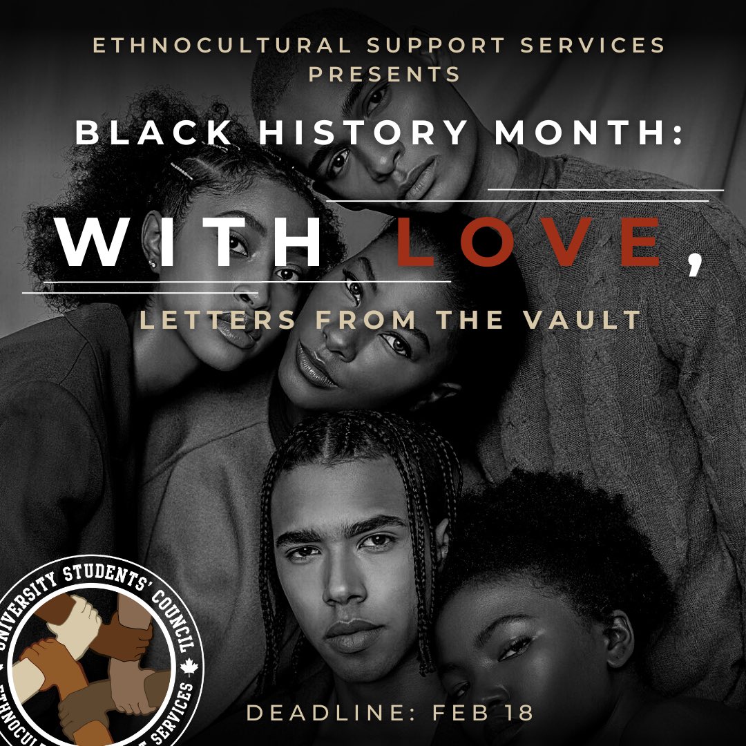 EthnoUsc's tweet photo. We’re looking for Black Western students to showcase in this month’s campaign: With Love, Letters From the Vault. You can take part in our video or choose to remain anonymous, writing or reading a letter to your current or younger self. Due Feb 18th! https://t.co/iMEO1qzgG6 https://t.co/yVnKQs2QBP