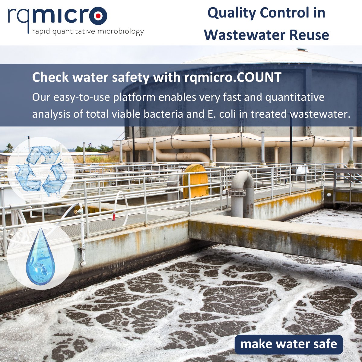 rqmicro's tweet photo. With rqmicro.COUNT, wastewater treatment plant operators can detect and quantify total viable bacteria and E. coli in treated wastewater and are able to implement more effective monitoring procedures based on those microbial risks.
https://t.co/ucPC3xI4Ld
#rqmicro #makewatersafe https://t.co/pV7R0nwfQt
