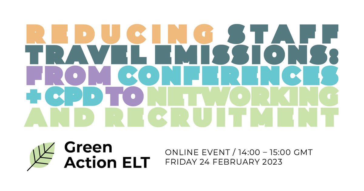 This month's #GreenELT speaker cut her transport emissions in half! Plus we'll hear about 🚴🚄 travel plans w/<a href="/EmilyBrysonELT/">🎉Emily Bryson 📚✍️</a> #IATEFL2023 and <a href="/jamesherbertson/">James Herbertson</a> #ICEF2023.

Join us + bring a friend. Together we can build a movement capable of greening #ELT.

bit.ly/green-staff-tr…
