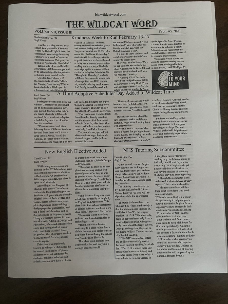 The Wildcat Word is here! Pick up a copy in the main office, LLC or get one from your English teacher! It’s a special 6 page edition! 📰 #studentnewspaper #journalism @ChrisTroetti @BethelCTSuper @BHSWildcatWord