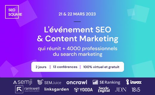 YOODAcom's tweet photo. 🚨Le #SEOSquare, l’évènement incontournable des professionnels du #SearchMarketing revient pour une 6ème édition les 21-22 mars ! 

Cette année, vous pourrez y retrouver @RomainBellet en tant que conférencier ! 🤩

Plus d’infos &amp; inscriptions : https://t.co/nYuIxl5tBr

#SSQ6 https://t.co/yTLEccSccT