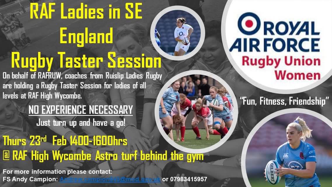 In the area of @RAFHighWycombe and fancy a go at rugby Union? Check out the poster 👇