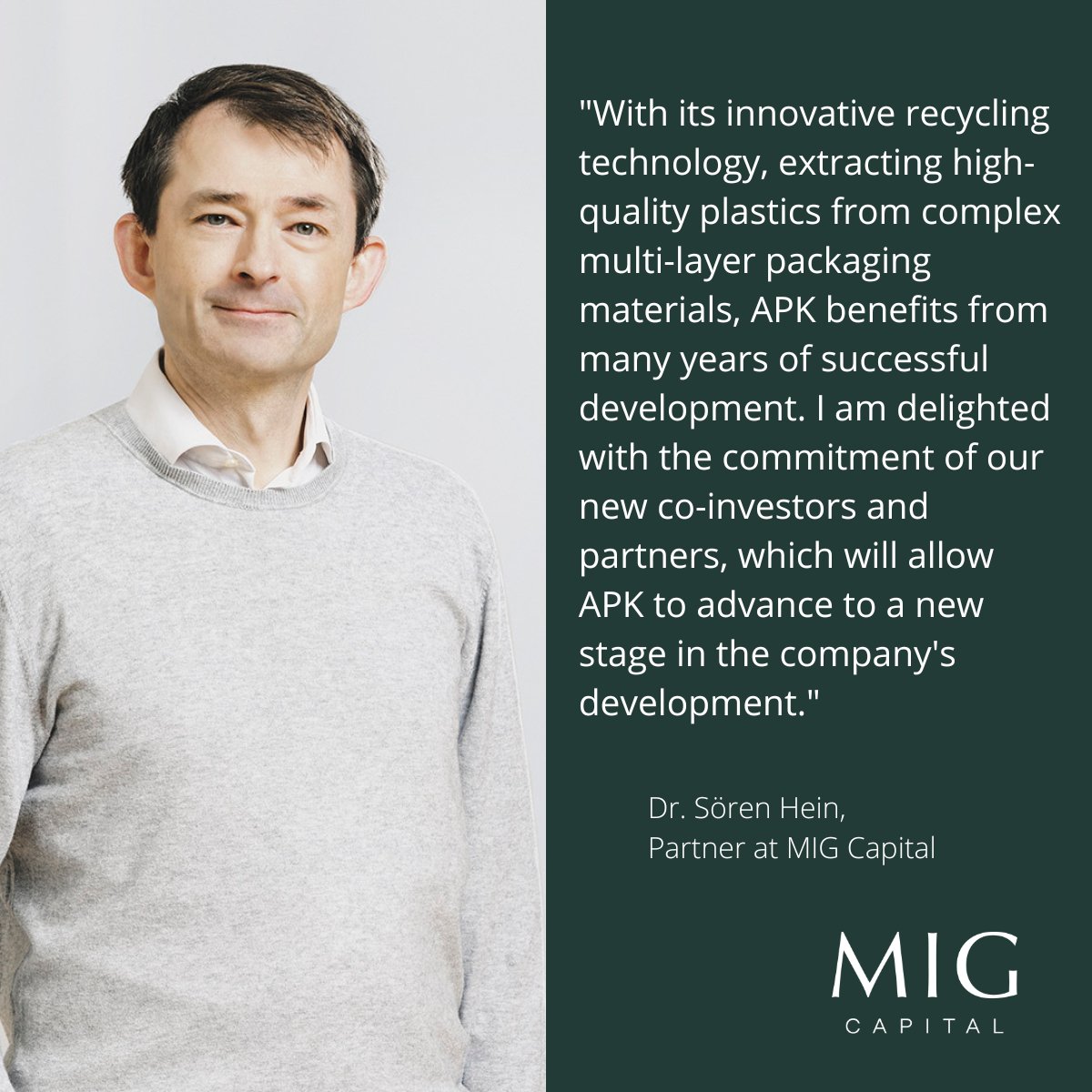 MIG CAPITAL AG (@mig__ag) on Twitter photo We are happy to announce our newest #financing round of €130M with co investors <a href="/LyondellBasell/">LyondellBasell</a>& KIRKBI A/S for plastic #recycling specialist @apk_ag! A MIG portfolio company since 2008, the funds will be used for additional Newcycling® plants. #VisionsIntoValue #circulareconomy We are happy to announce our newest #financing round of €130M with co investors <a href="/LyondellBasell/">LyondellBasell</a>& KIRKBI A/S for plastic #recycling specialist @apk_ag! A MIG portfolio company since 2008, the funds will be used for additional Newcycling® plants. #VisionsIntoValue #circulareconomy