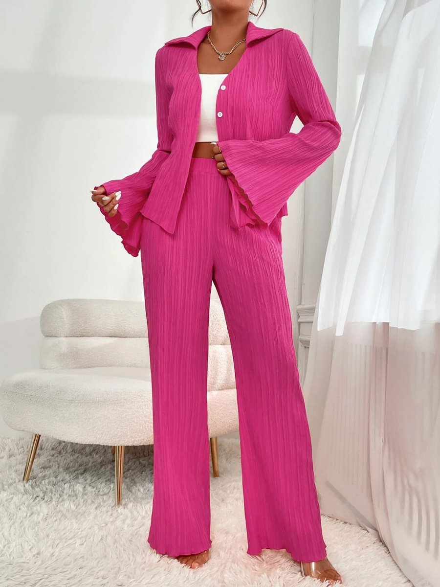 raymond_xin's tweet photo. Bell Sleeve Plisse Shirt &amp; Wide Leg Pants ✨
.
.
.
#shein #sheinfashion #sheinus #sheinforall #beautyforall #lady #ladiesfashion #beauty #ootd #outfit #outfitoftheday #niceclothes #clothes #womenfashion #fashion #womenstyle #fashionforall #clothing #shirt #pants #coffeebrown https://t.co/dMEnDFWVkS
