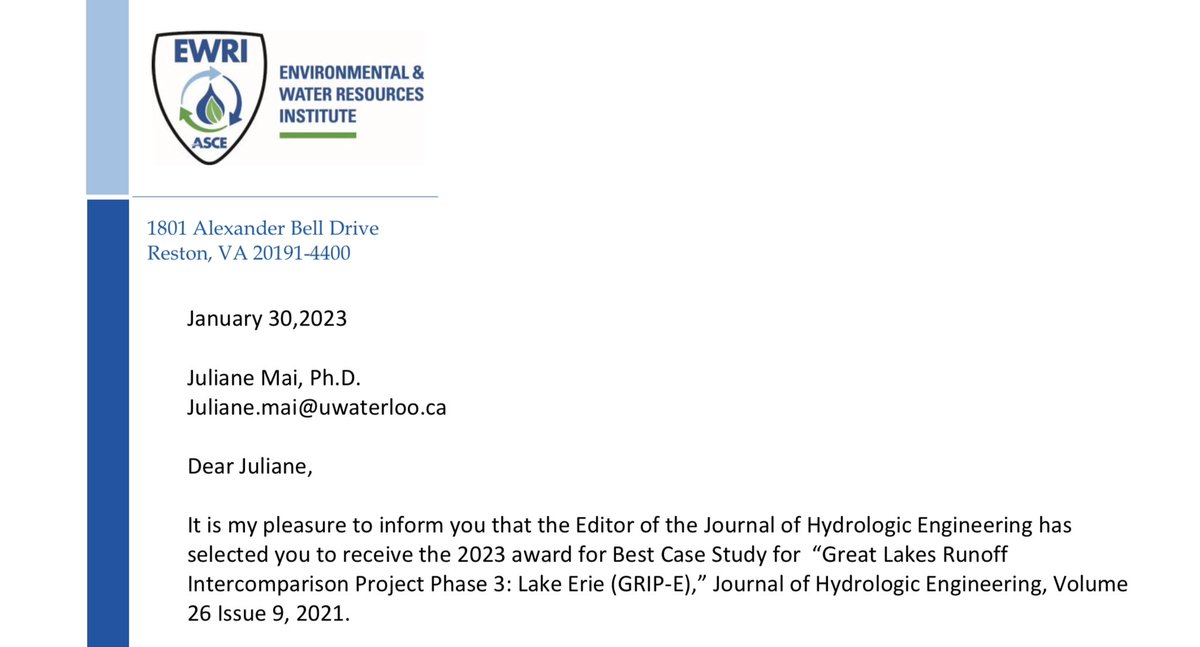 Thrilled that this team effort was #awarded by <a href="/ASCE_EWRI/">EWRI</a> as the Best Case Study 2023 in the Journal of Hydrologic Engineering. 🤩
