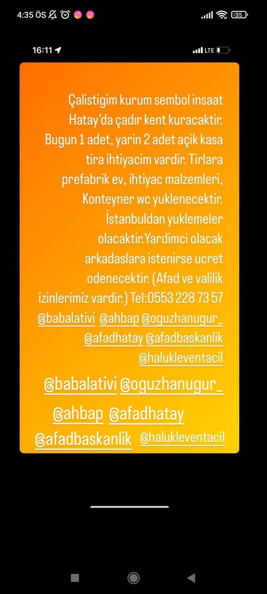 mgekurt's tweet photo. Tır ihtiyacı var. İstanbuldan yükleme konusunda yardımcı olabilir misiniz veya tanıdıklarınız varsa yönlendirir misiniz? #deprem #YARDIM #depremsondakika #AHBAP @ahbap @BabalaTv @DepremDairesi https://t.co/mrqOMs92R3