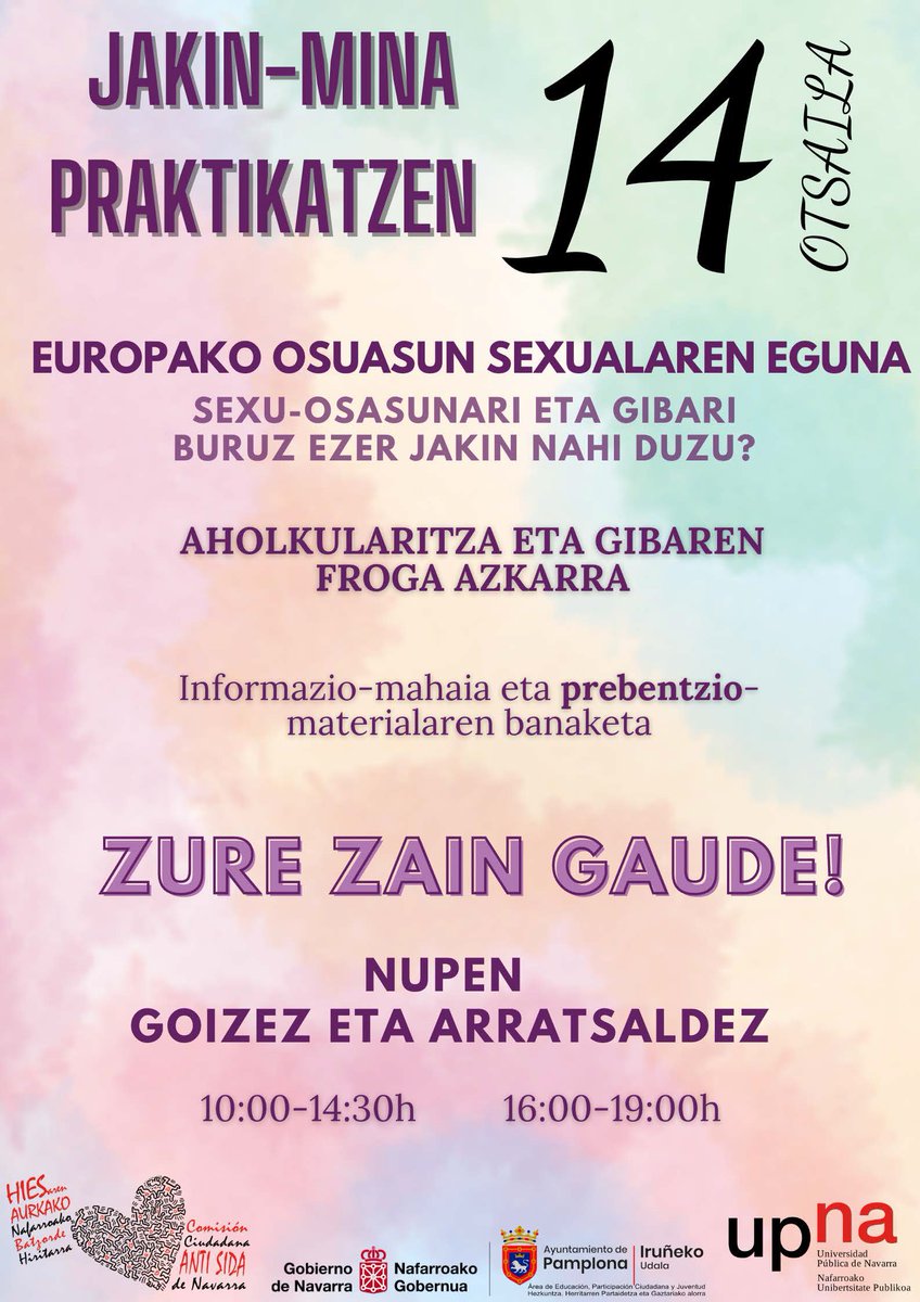 UpnaSocial's tweet photo. Practica la curiosidad / Jakin-mina praktikatzen

14 FEBRERO / OTSAILA 14

Día Europeo de la Salud Sexual / Europako Osasun Sexualaren Eguna https://t.co/B0Kmh8YmEp