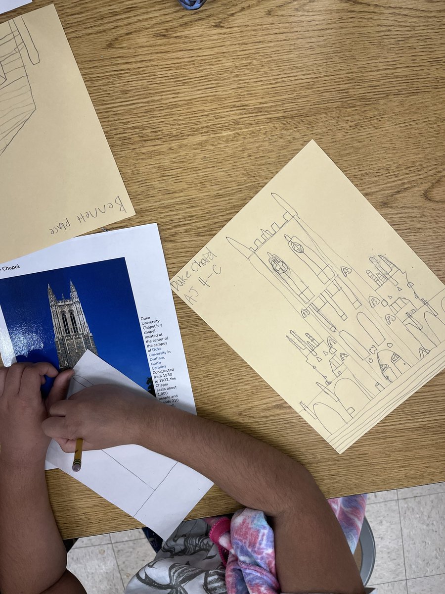 4th grade is exploring NC Landmarks! Last week they sketched multiple landmarks from photographs. This week they made final drawing using their sketches and photographs. The final drawings will be used to make prints!
