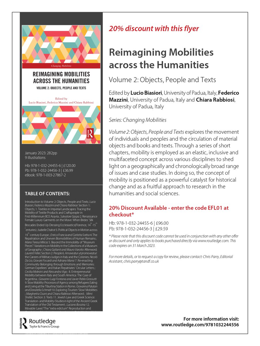 Reimagining Mobilities across the Humanities (voll. 1-2) is now out! Enjoy the discount code below as you order your copy...