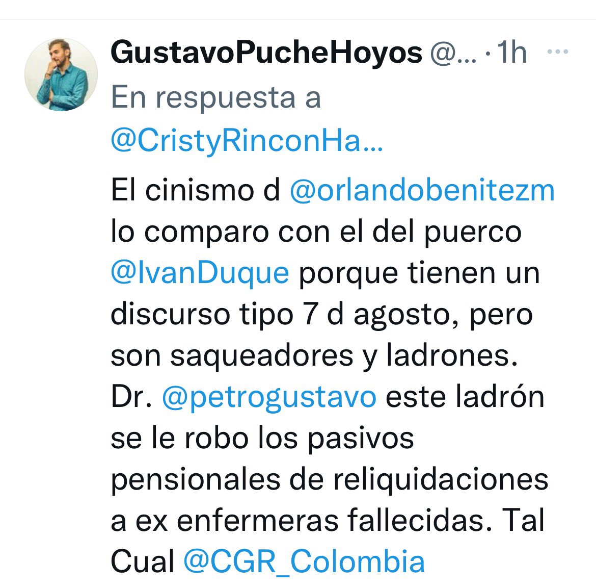 CristyRinconHar's tweet photo. @PucheHoyos @petrogustavo @carolinacorcho @orlandobenitezm @GobCordoba_ @ulahybeltran @Supersalud @fabioaminsaleme @AndresCalleA @MarcosDanielPG @wmanzur @AnaPaolaGarciaU @AntonioJCorreaJ @NoticiasUno @UtlJohn @NidiaSerrano @abelardoLorduy1 @MariaBarilla4 SR GOBERNADOR @orlandobenitezm CON TODO RESPETO.. Q PARA DONDE COGIO LA PLATA D LA RELIQUIDACION DE LOS PASIVOS PENSIÓNALES D LA EXFERMERAS D @esesanjeronimo
SERÁ Q TIENEN Q ESPERAR TAMBIÉN Q LE ENTREGUEN LA @esesanjeronimo PARA EL PAGÓ 
DICEN Q ESA PLATICA SE PERDIÓ YA..#QHORROR https://t.co/s92e2iQesH