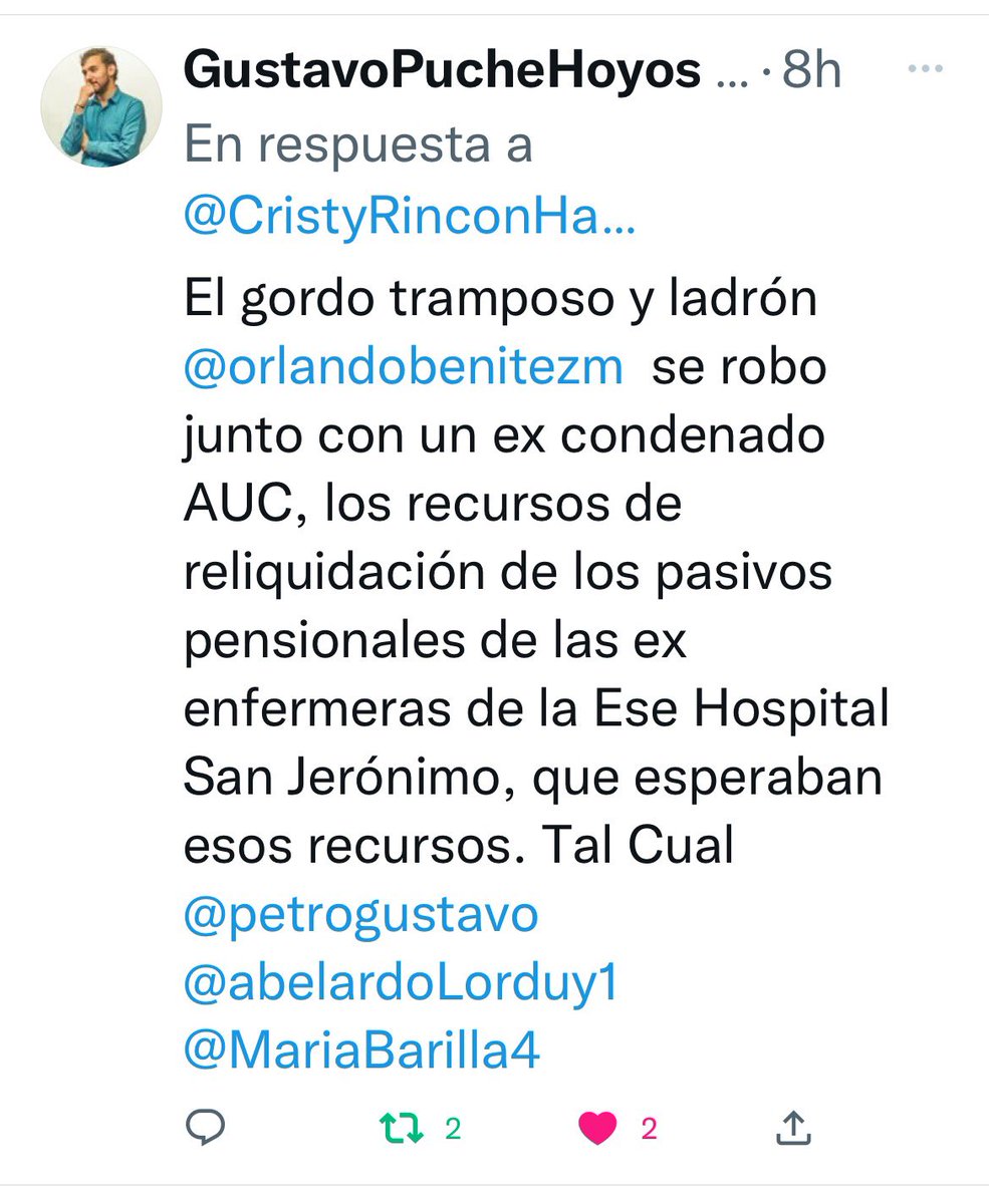 CristyRinconHar's tweet photo. @PucheHoyos @petrogustavo @carolinacorcho @orlandobenitezm @GobCordoba_ @ulahybeltran @Supersalud @fabioaminsaleme @AndresCalleA @MarcosDanielPG @wmanzur @AnaPaolaGarciaU @AntonioJCorreaJ @NoticiasUno @UtlJohn @NidiaSerrano @abelardoLorduy1 @MariaBarilla4 SR GOBERNADOR @orlandobenitezm CON TODO RESPETO.. Q PARA DONDE COGIO LA PLATA D LA RELIQUIDACION DE LOS PASIVOS PENSIÓNALES D LA EXFERMERAS D @esesanjeronimo
SERÁ Q TIENEN Q ESPERAR TAMBIÉN Q LE ENTREGUEN LA @esesanjeronimo PARA EL PAGÓ 
DICEN Q ESA PLATICA SE PERDIÓ YA..#QHORROR https://t.co/s92e2iQesH
