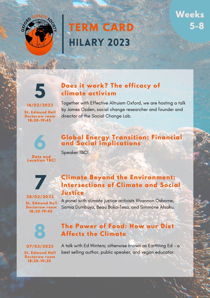 Announcing our term card for the rest of Hilary 2023, for weeks 5 to 8! 📣

Week 6 event’s location time and speaker are to be confirmed - watch this space