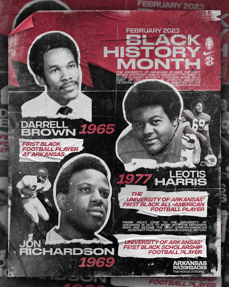 Josh_Mindemann's tweet photo. This month we are celebrating the contributions of the individuals who overcame racial barriers and succeeded in the face of prejudice.

#Arkansas #Razorbacks #WPS #BlackHistoryMonth #OneRazorback | #JMGraphics https://t.co/zdk7MvOkn6