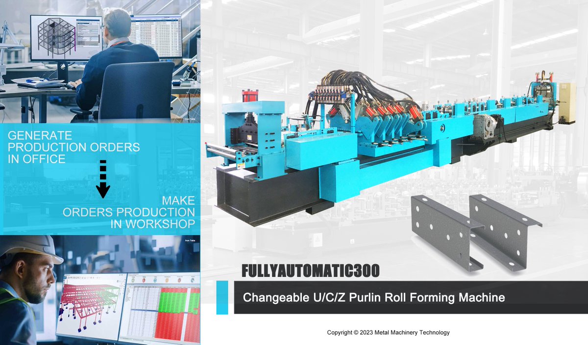 CZPurlinMachine's tweet image. FULLYAUTOMATIC300: 
C/Z changeover time under 118 seconds and Size changeover time under 98 seconds.
The customer&apos;s engineers can sit in the office and use their own computers to make orders by our software ROLLCONVERT or CADCONVERT.
#czpurlinmachine, #rollformingmachine