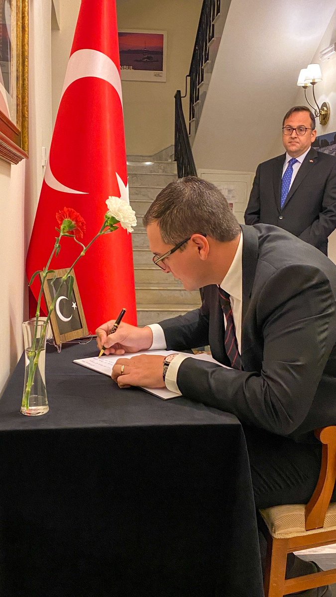 chriscutajar's tweet photo. Signed the book of condolences on behalf of the @MFETMalta at the @TurkishEmbMalta following this week’s devastating earthquake in the region. Malta remains committed to show solidarity with the people of Turkey and Syria and assist as necessary. https://t.co/ZEXdmErPQe
