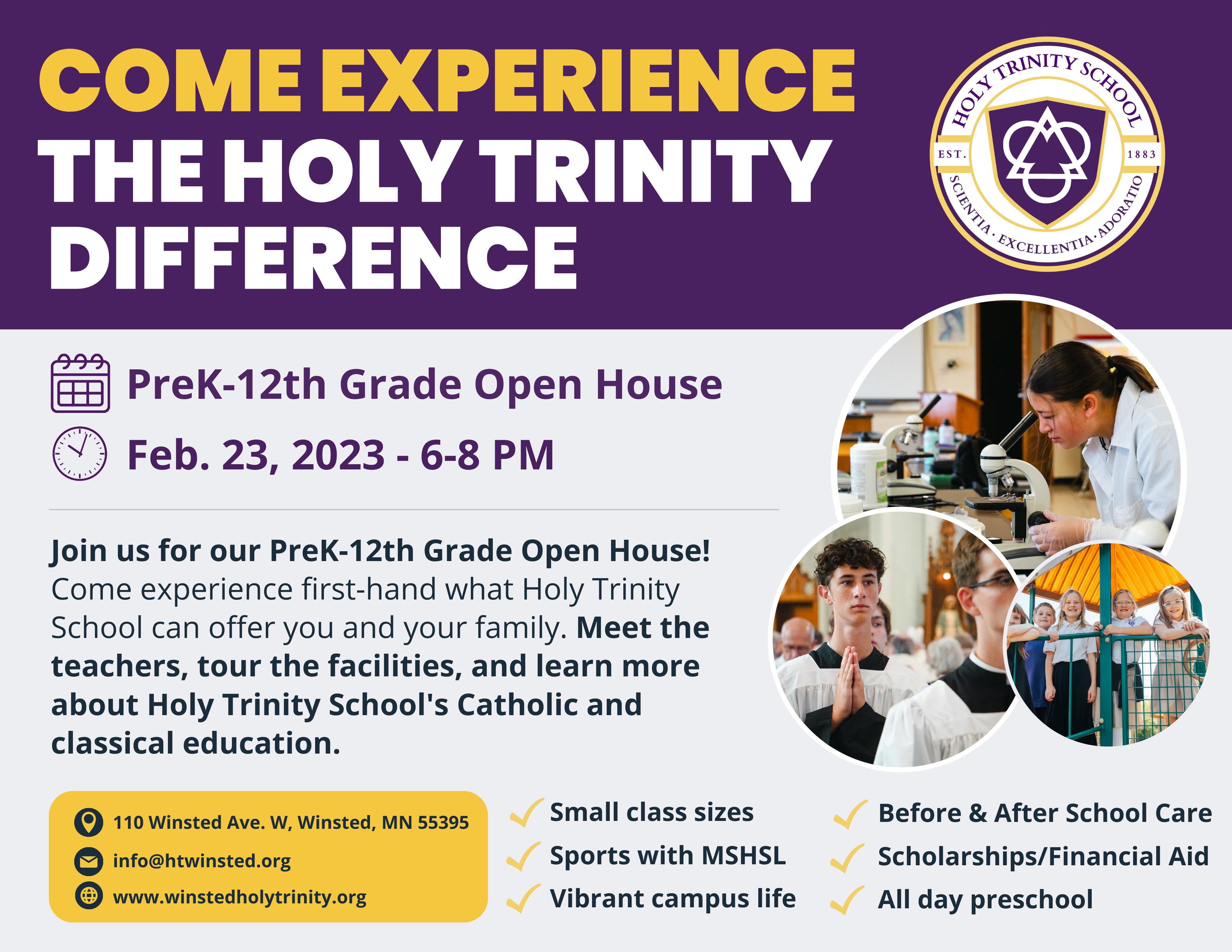 Holy Trinity School on X: Join us for our PreK-12 Open House on Feb. 23  from 6-8 PM! Come experience first-hand what Holy Trinity School can offer  you and your family. Meet