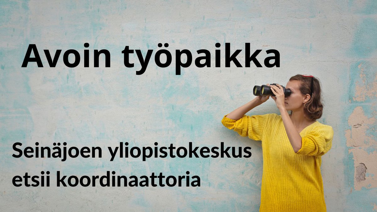 Seinäjoen yliopistokeskuksessa on avoinna koordinaattorin tehtävä. Hyvä porukka, mielekästä tekemistä, kannattaa hakea! ucs.fi/ajankohtaista/…
#rekry #avointyöpaikka #Seinäjoenyliopistokeskus