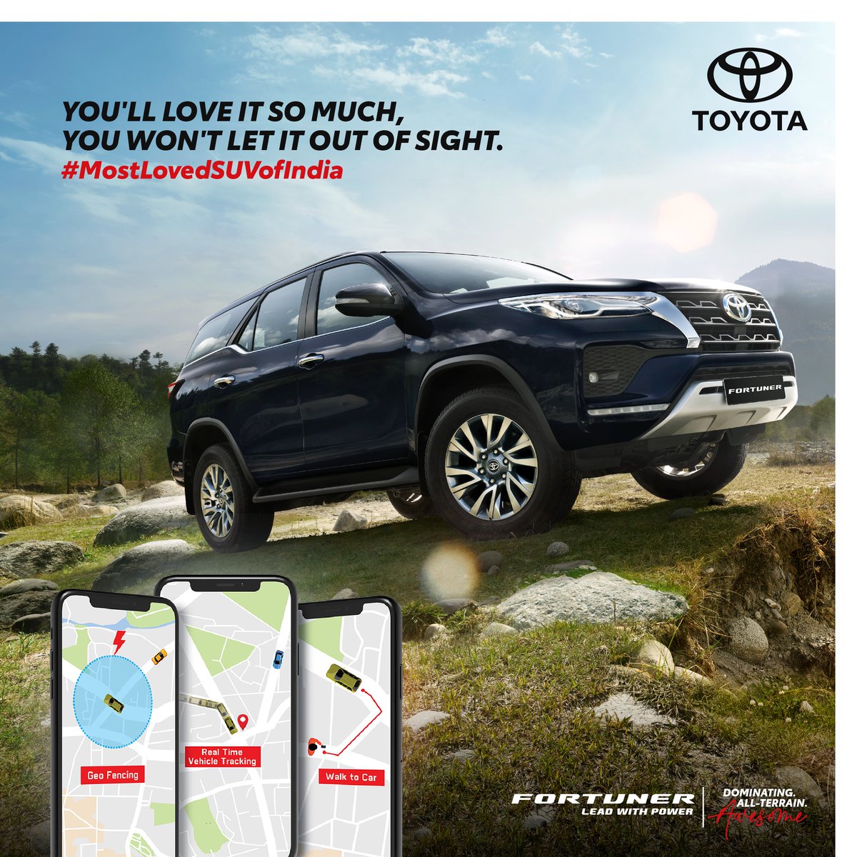 Show the world the love you have for your #Fortuner. Keep track of it wherever it goes with the realtime vehicle tracking feature of the Toyota i-connect app. Check out- bit.ly/ToyotaIndiaFor… 
.
.
#MostLovedSUVofIndia #Awesome #SUV #ToyotaIndia #ToyotaFortuner